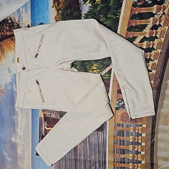 Pilcro and the Letterpress Cream Zippered Ankle Skinny Jeans Size 28 - Picture 1 of 10